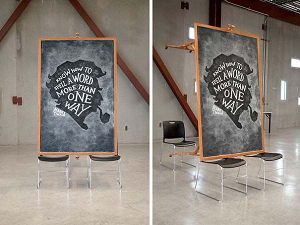 Banksy, Ellen Lupton, Claude Debussy, Nicole Jacek, Tavi Gevinson, J.M. Barrie, Stefan Sagmeister, Bill Cosby, Jessica Hirsche, and Nelson Mandela have all appeared on the chalkboards.