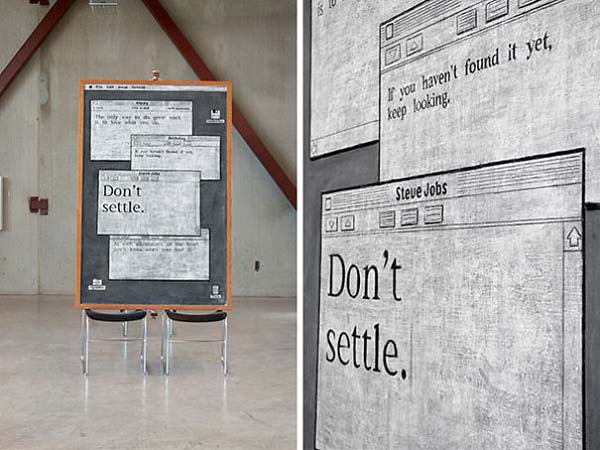 "They choose a quote from a list compiled from Google searches and suggestions from friends, draw up a rough sketch, and then get to work using regular chalk."
