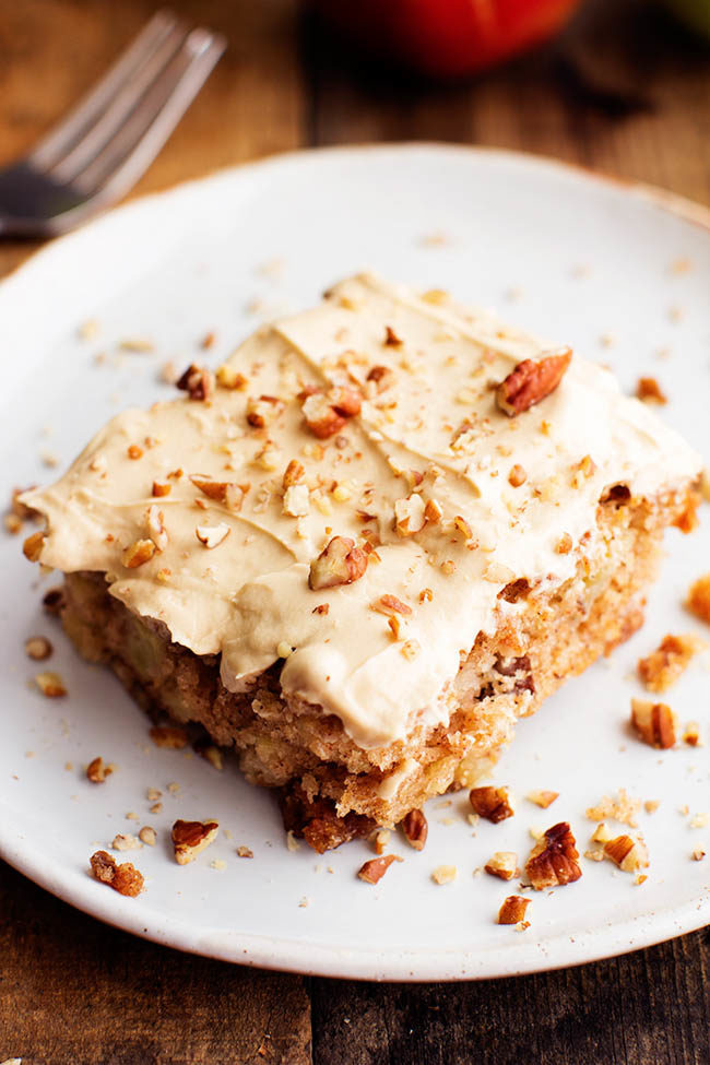 This apple pecan spice cake with cream cheese frosting is enough to make me give up my diet forever.
