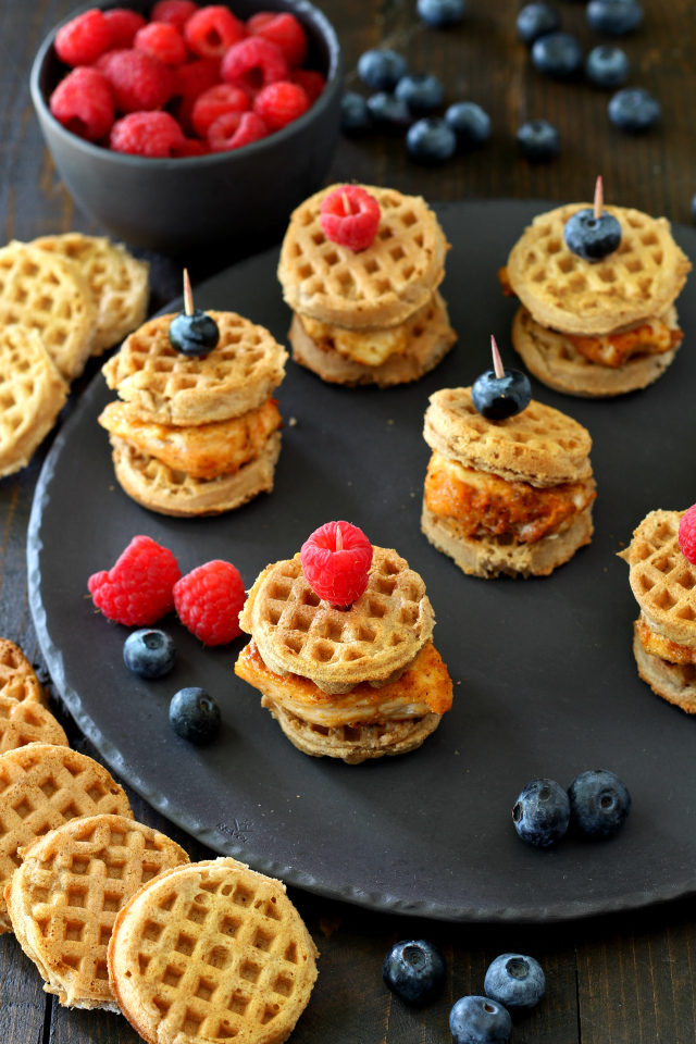 Pint-sized chicken and waffles are Heaven in a bite. I need one of these in my mouth ASAP!