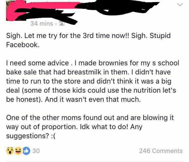 In response, the woman tried to justify what she did in an online post, claiming that it wasn't a big deal and that children who went to the school "could use the nutrition let's be honest."