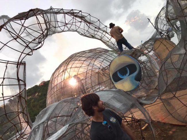 Being artists, they also built a giant steel kraken on top. It gave the boat some flair for sure, but the nooks and crannies are also great for the fish who will call it home.