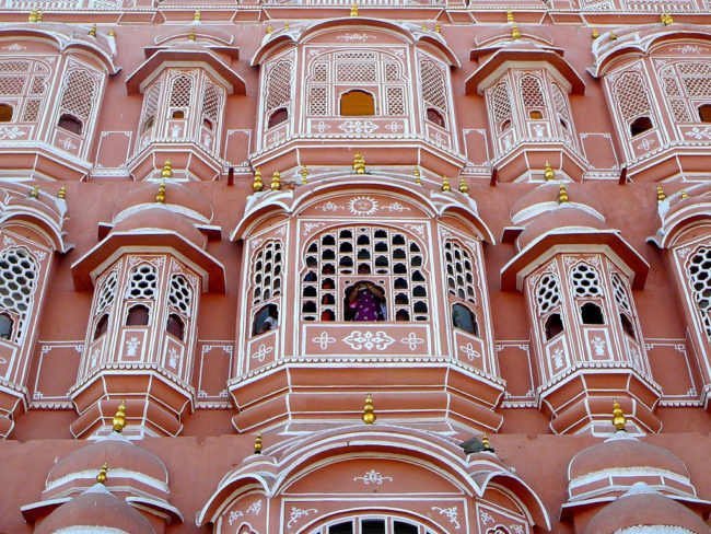 The pink color comes from sandstone that's native to Jaipur, "The Pink City."