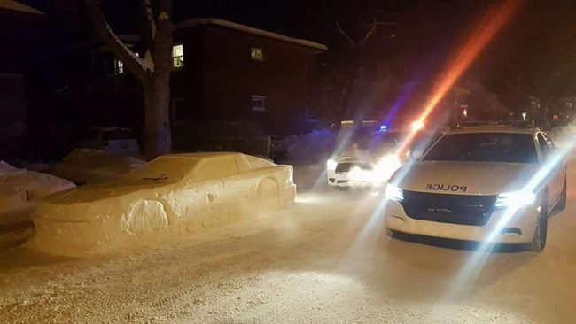 "I did the car to have fun expressing my creativity on that beautiful day,” he said. The innocent prank was actually aimed at the folks running the plow, but police showed up to ticket the car.