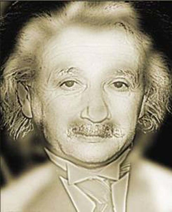 De cerca, esta foto se parece a Albert Einstein.  Sin embargo, si retrocede unos 15 pies, se convierte en Marilyn Monroe.