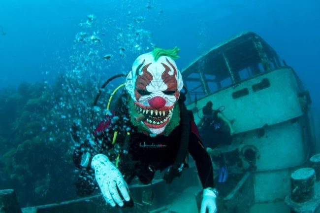 Why disguise yourself as a creepy clown on dry land when you can do it in the water?