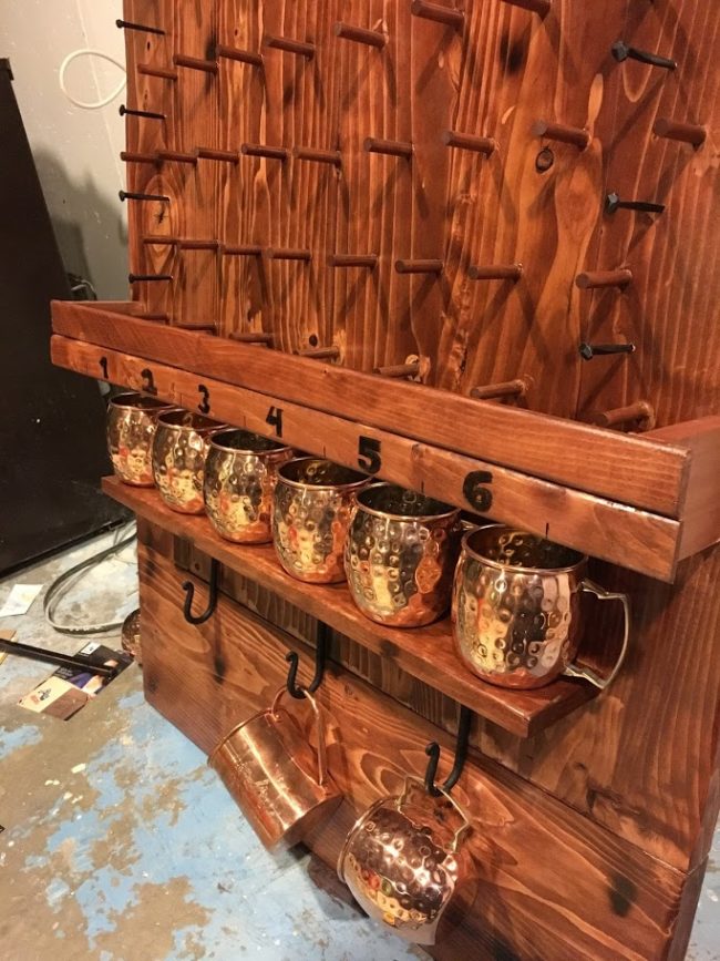 All that was left to do was number the mugs, attach cast iron hooks, hang extras at the bottom...
