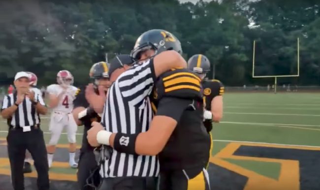That's when he realized who the ref actually was. Welcome home, Dad!