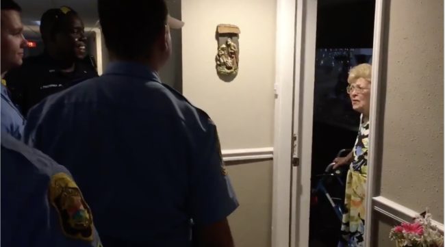 Just a few hours later, the police department showed up at Helmuth’s door with bottled water, food, flashlights, and other storm necessities.