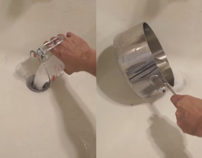 Unclog your bathtub drain with a combo of table salt and boiled white vinegar.