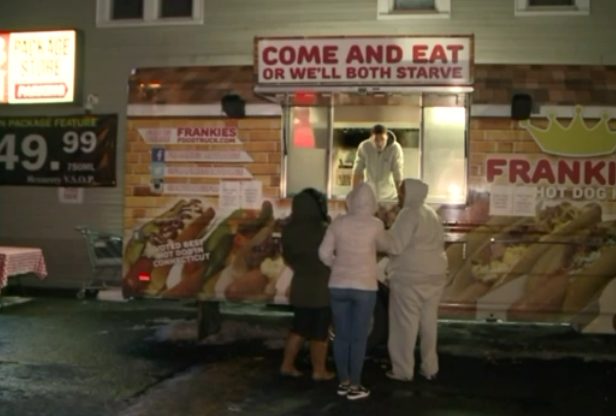 That's why on Saturdays and Sundays, he rents out a food truck from Frankie's Hot Dog King and distributes free hot dogs, hamburgers, and french fries to hundreds of people.