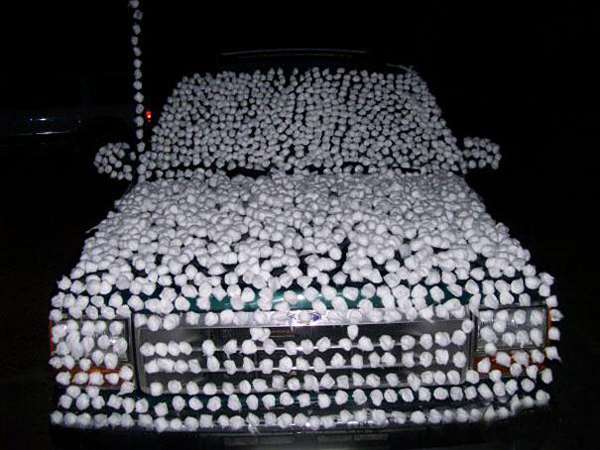 21.) Add some frozen cotton balls to their car's exterior