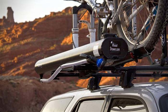 Portable roof rack road shower. Great for camping.