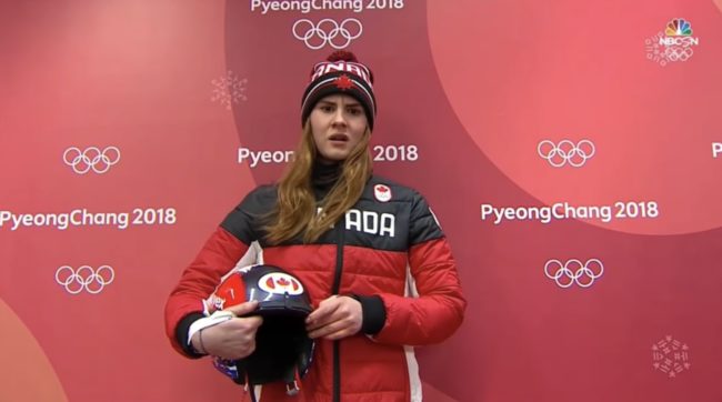 This luger from Canada couldn't believe her eyes as Sweeney was eventually ejected from her sled and continued to bounce down the course.